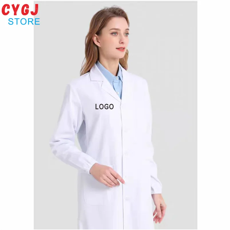 White Medical Coat Unisex Cotton Polyester Scientist Lab Coat Doctor Workwear Uniform Food Coat Laboratory Coat Men Coat
