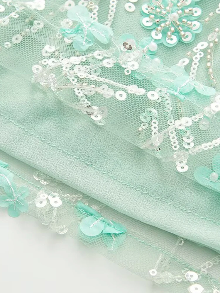 European and American style women's summer new hot girl sexy three-dimensional embroidery mesh sequin flower skirt