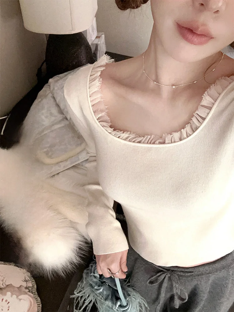 

Женский зимний трикотаж H STUDIO: облегающий, из тонкой шерстяной пряжи (60 нитей), с кружевной отделкой, растворимая нить, 30% шерсти