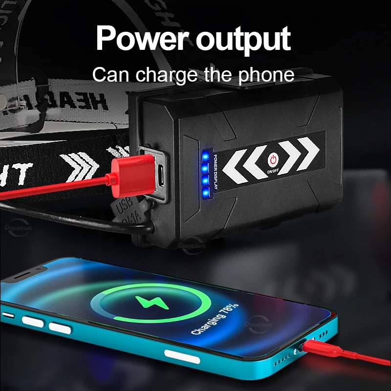 18000000lm Lechera delantera de alta potencia XHP360 Flight Flight Floor recargable 18650 Fuerte Linter linterna de pesca linterna led recargable cabeza  linternas de cabeza Caminata por la noche de senderismo