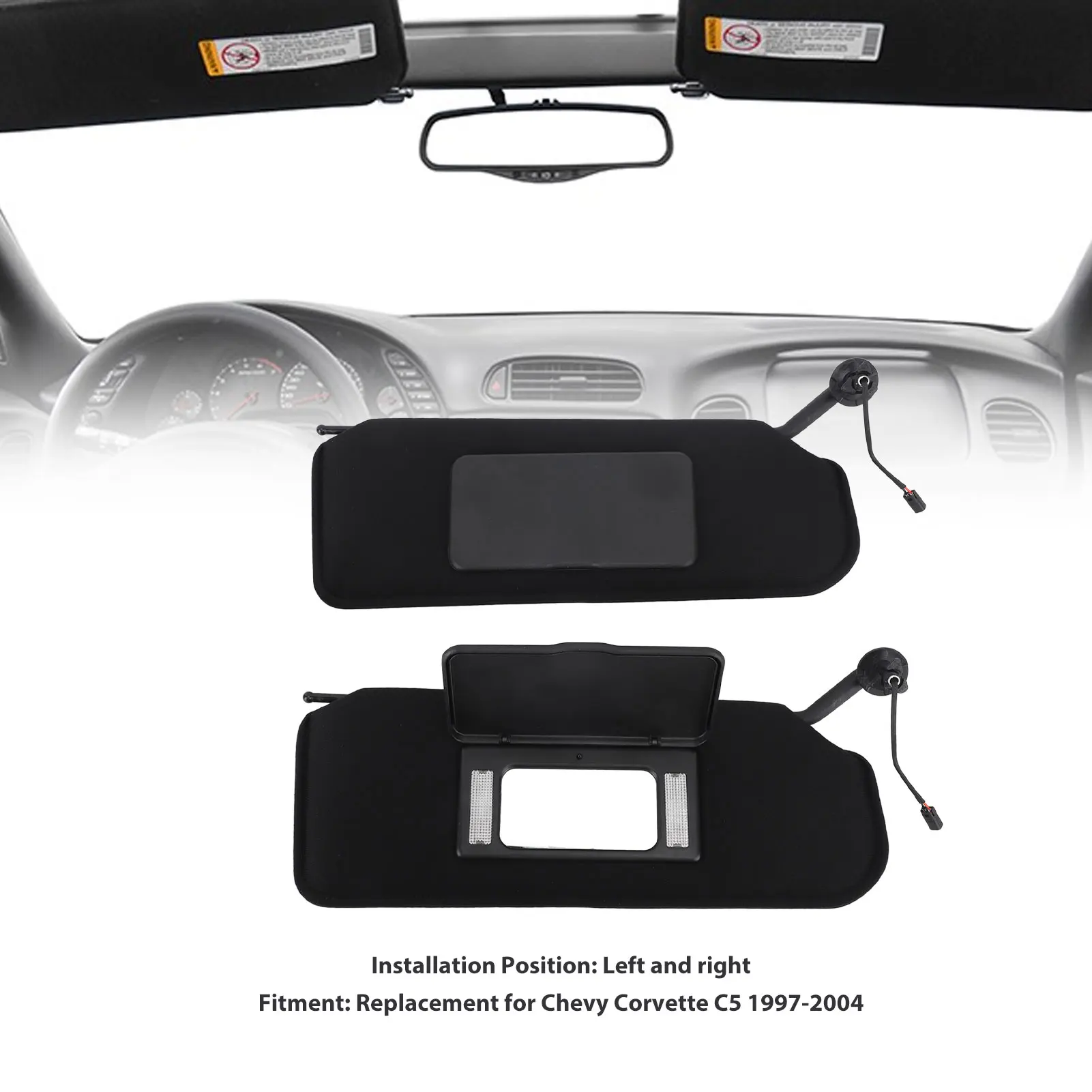 

1 Pair of Sun Visor for Car 10442033 10442034 Left Right with Mirror and Light Replacement for Chevy Corvette C5 1997-2004