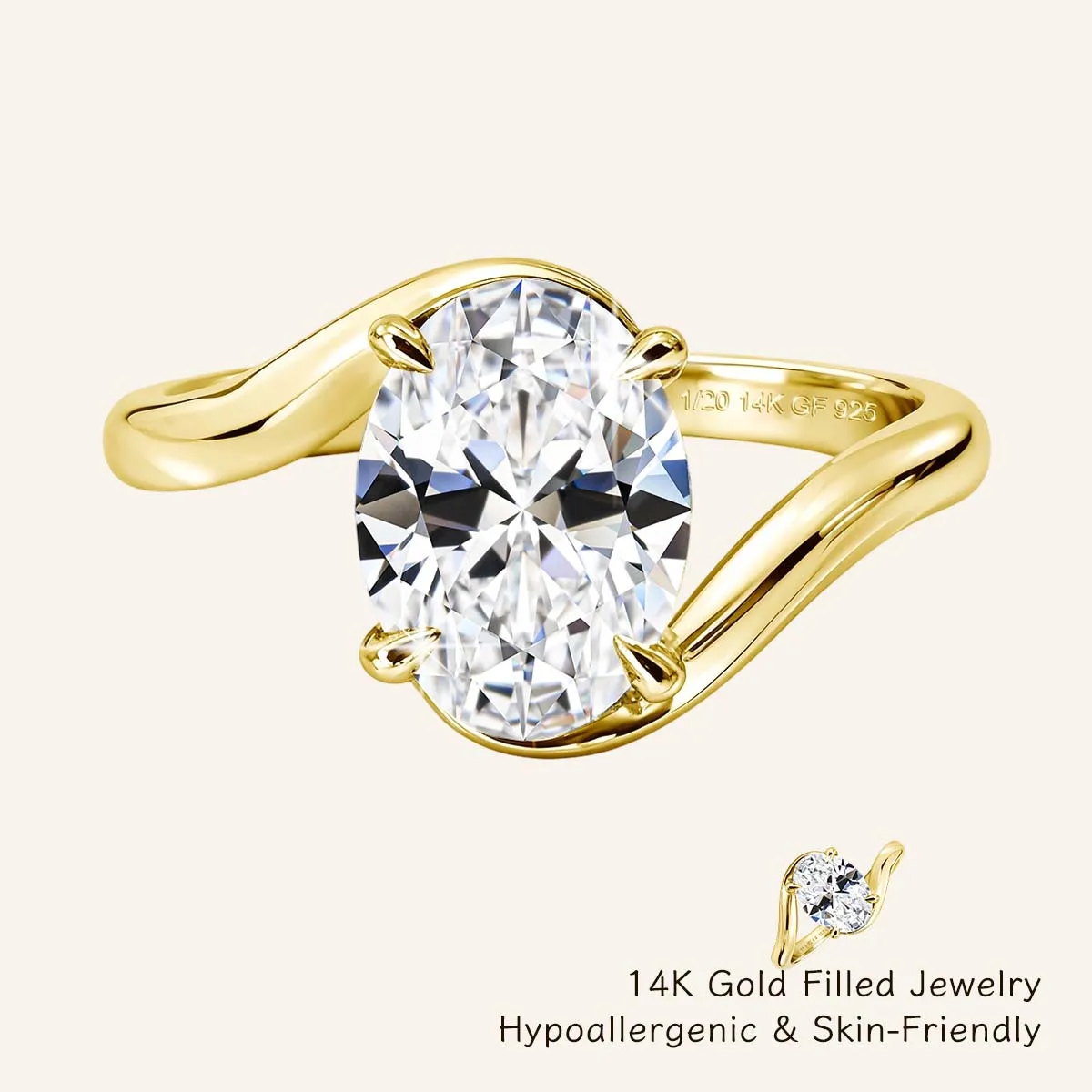 

Elegant 14K Gold Filled 4.5CT Solitaire Oval Moissanite Ring GRA Certified Twist Shank Wedding Engagement Band Jewelry For Women