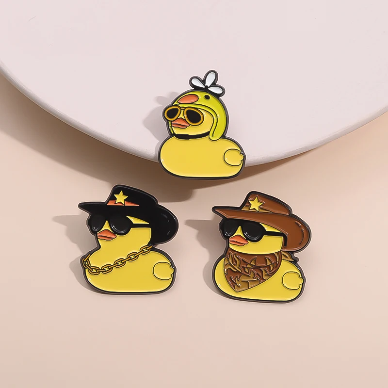 Cowboy Travel Animal Enamel Pins Custom Cool Yellow Duck Brooches Lapel Badges Animal Jewelry Gift for Friends