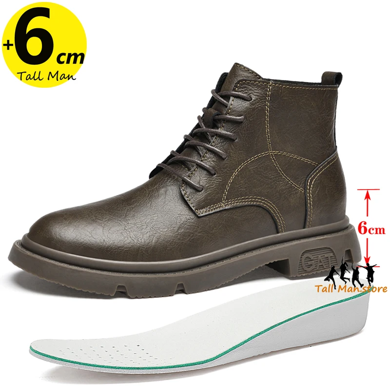 Men  Ankel Boots Height Increase Insole  6cm Man Elevator Shoes Outdoor Plus Size 37-43