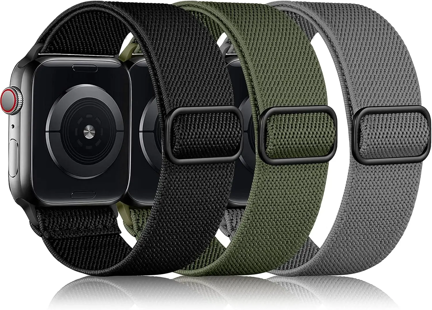 3 Pack Stretchy Solo Loop Compatible with Apple Watch Bands for Men 49mm 46mm 45mm 44mm 42mm, Soft Nylon Braided Elastic Strap