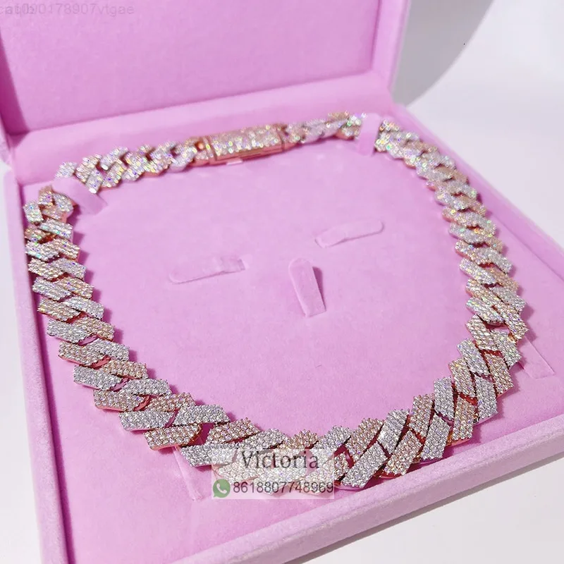 

Hip Hop Iced Out 20mm 3 Rows Rose Gold 2 Tone Vvs Moissanite Cuban Link Chain Rose Gold