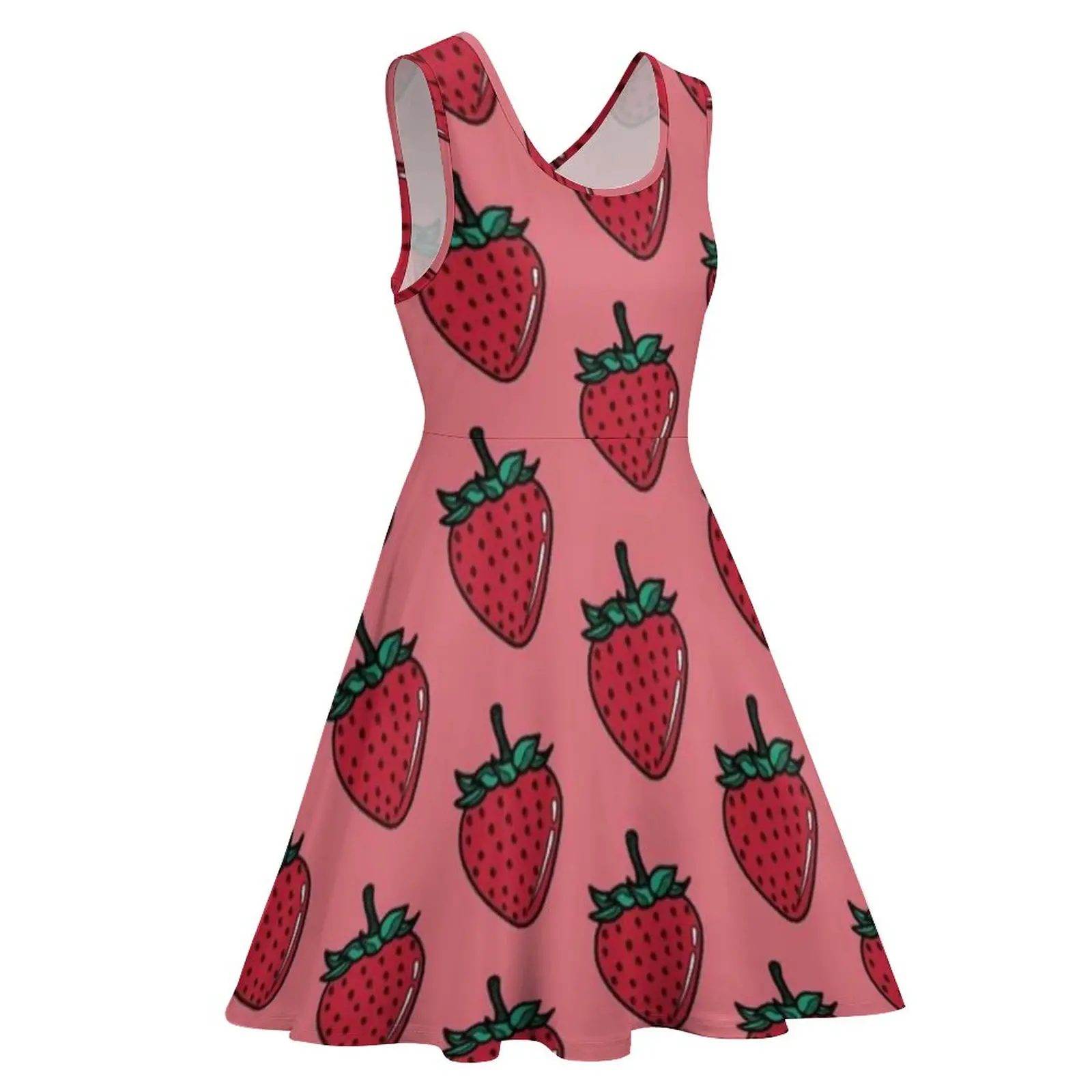 STRAWBERRY TEA ROSE Dress Fruit Hot Day Dresses Female Patterns Pretty One-Piece Dress