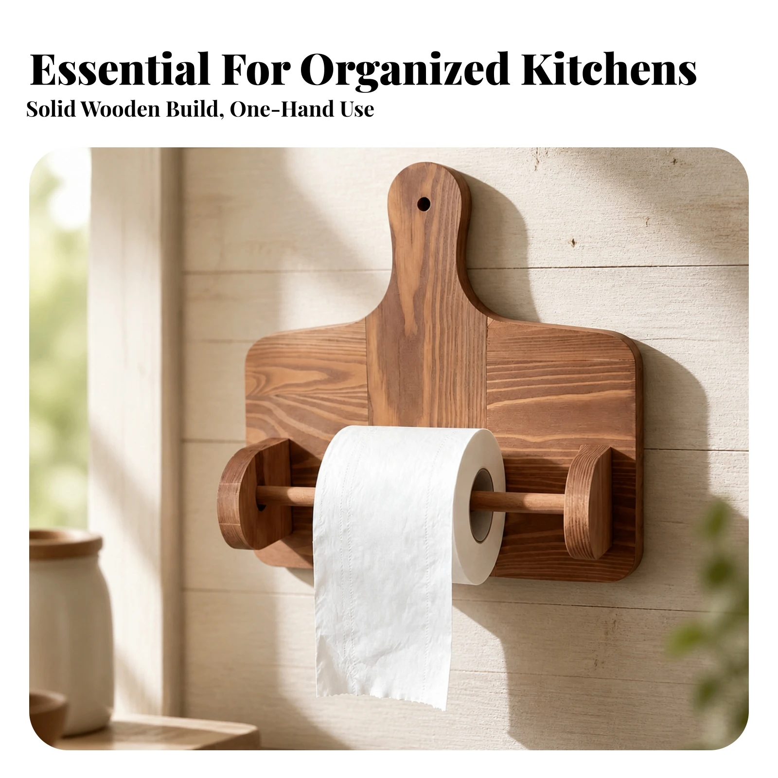 Wooden Paper Towel Holder Sturdy Kitchen Roll Dispenser Hanging Rack Practical Organizer Compact for Dining Room, Cafe