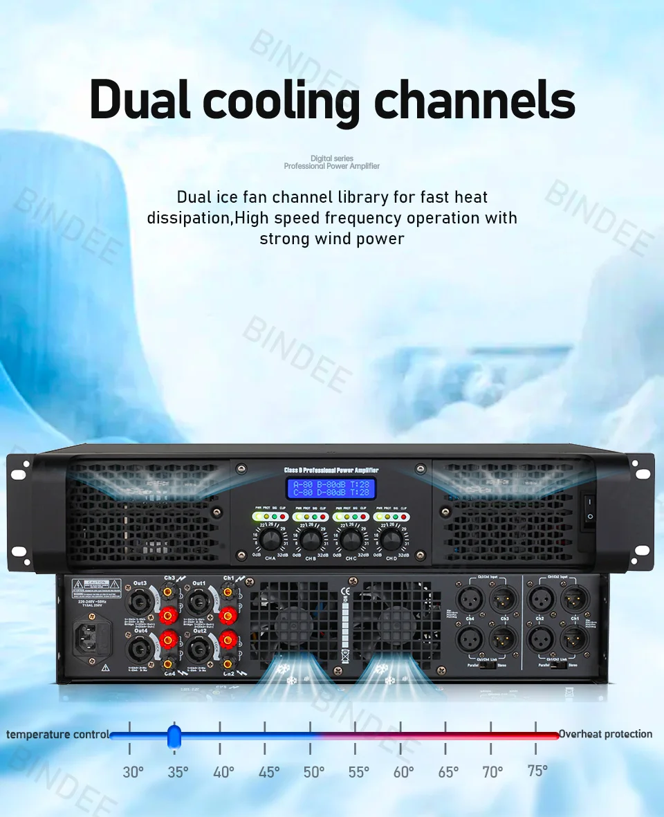 Professional 2/4 channel digital amplifier for conference DJ stage performance church karaoke outdoor suitable for subwoofer