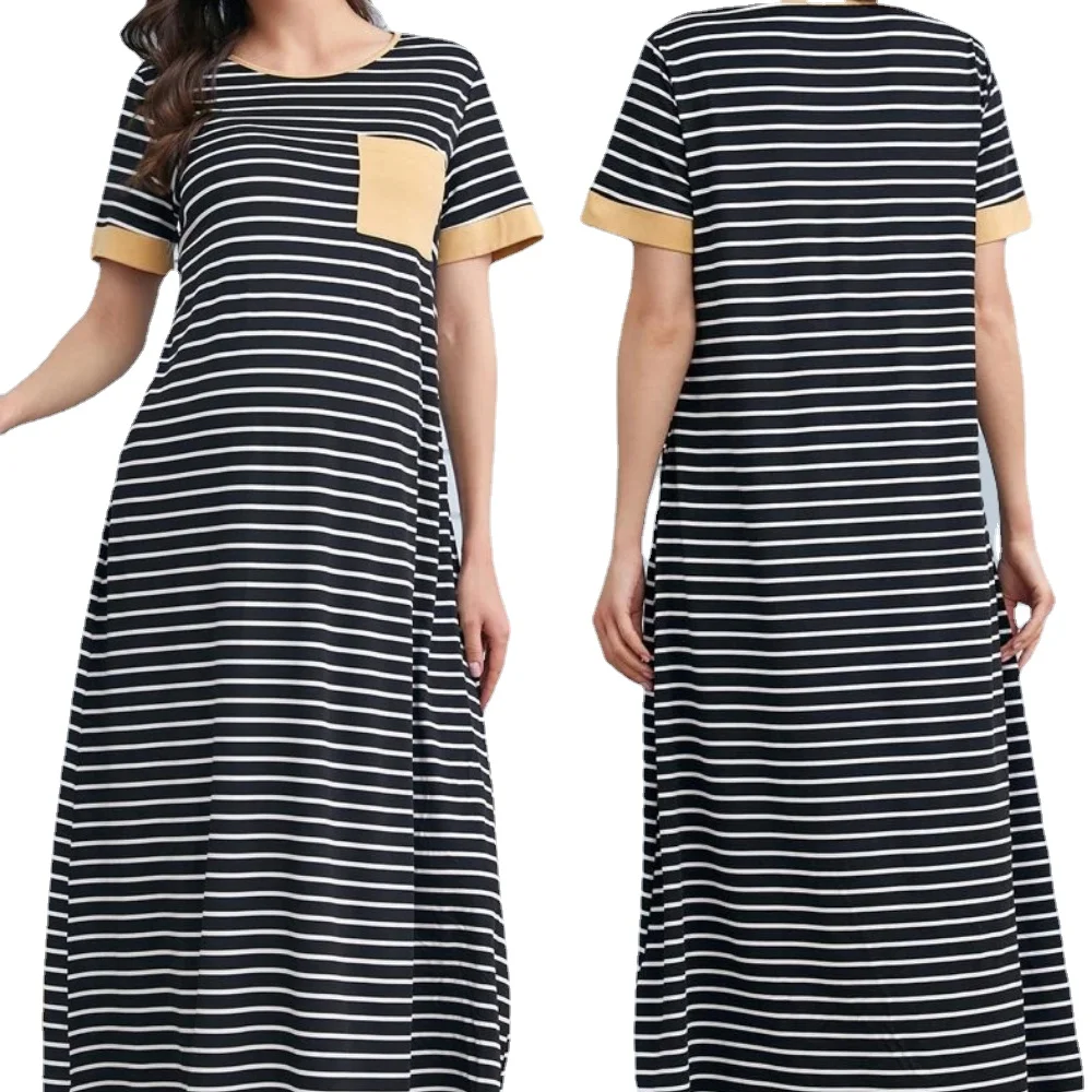 2023 New Pregnancy Dress Women O-neck Pregnant Nursing Maternity Short Sleeve Stripe Summer Dress Maternidade vestido