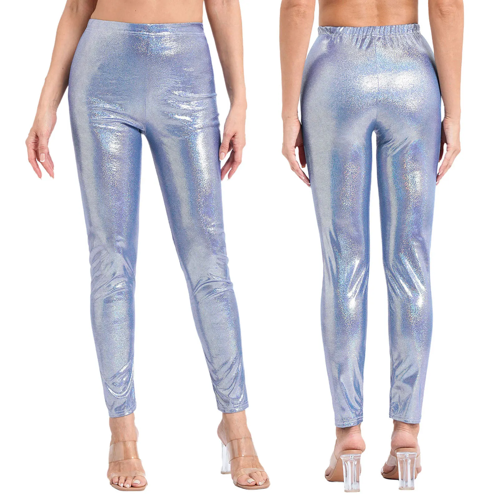 

Women Teen Metallic Shiny Pants Leggings Stretchy Dancing Party Pant Skinny Athletic Ballet Gymnastic Jazz Tight Trousers