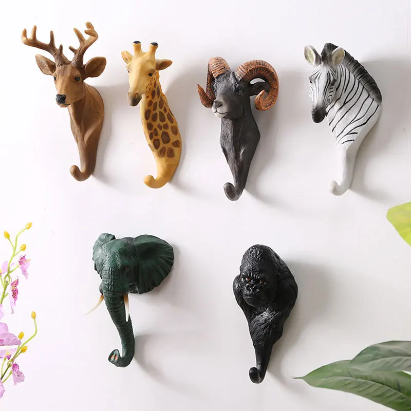 Vintage Resin Animal Hooks, Key Holder, Deer Head Antlers, Hanging Clothes, Hat, Scarf, Wall Decoration Hanger, Minimalist