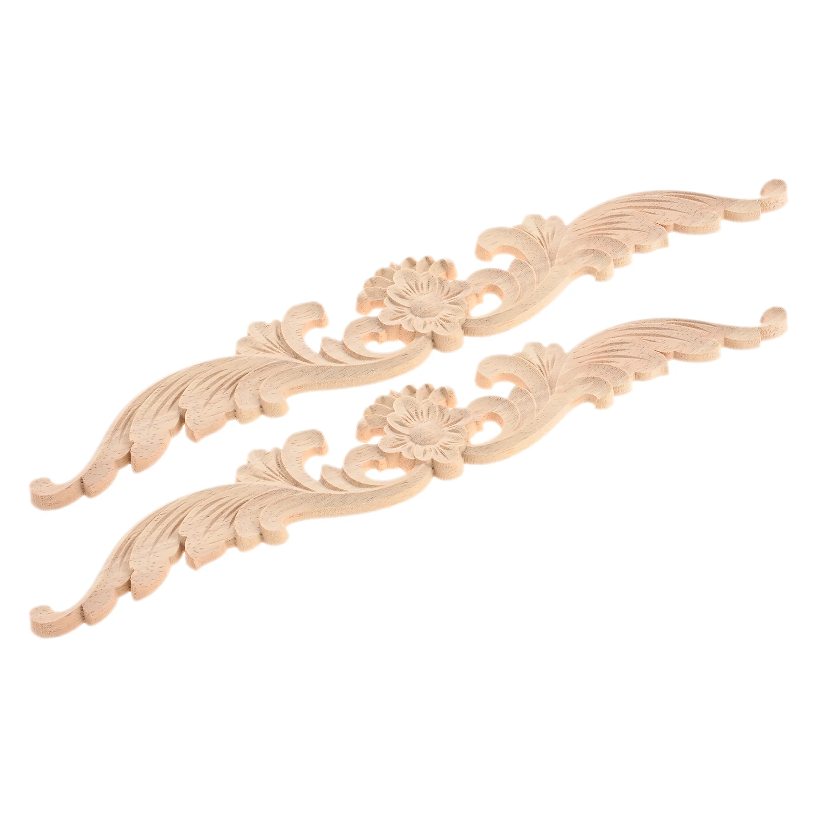 2pcs 20cm/30cm Unpainted Wooden Carved Applique Strip Decal Cut-out Flower Branch Vintage Decor Cabinet Door Wall Furniture view 6