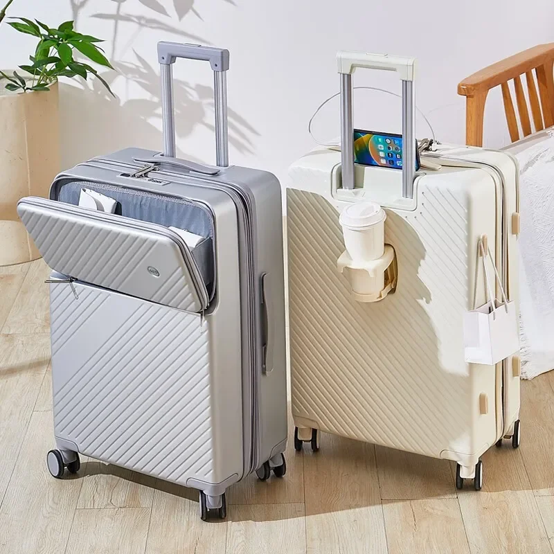 20 22 Boarding Box Expandable Rolling Luggage Travel Suitcase Large Capacity Trunk Student Trolley Case Cup Holder USB Charging