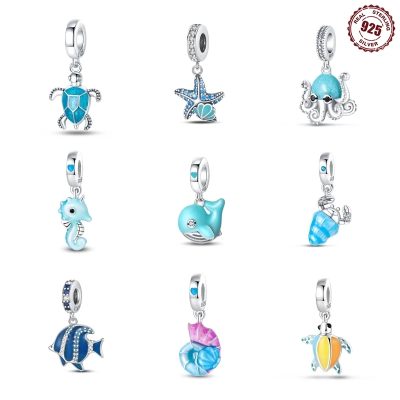 925 Sterling Silber Anhänger Charms neue 15 Stil leuchtende Meeres tier Serie fit Weihnachts geschenk Frauen Armbänder DIY Schmuck Geschenk