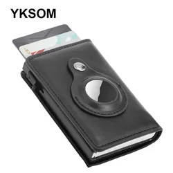 RFID Luxury Leather Card Bag Carbon Fiber Airtag Wallet Business ID Credit Card Holder With Apple Airtags Case Anti-lost Purse