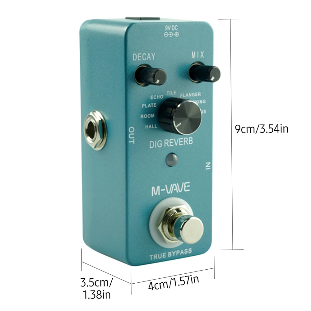 M-VAVE DIG REVERB Electric Guitar Effect Pedal Digital Reverb Effect 9 Reverb Types Decay & Mix Control True Bypass Pedal