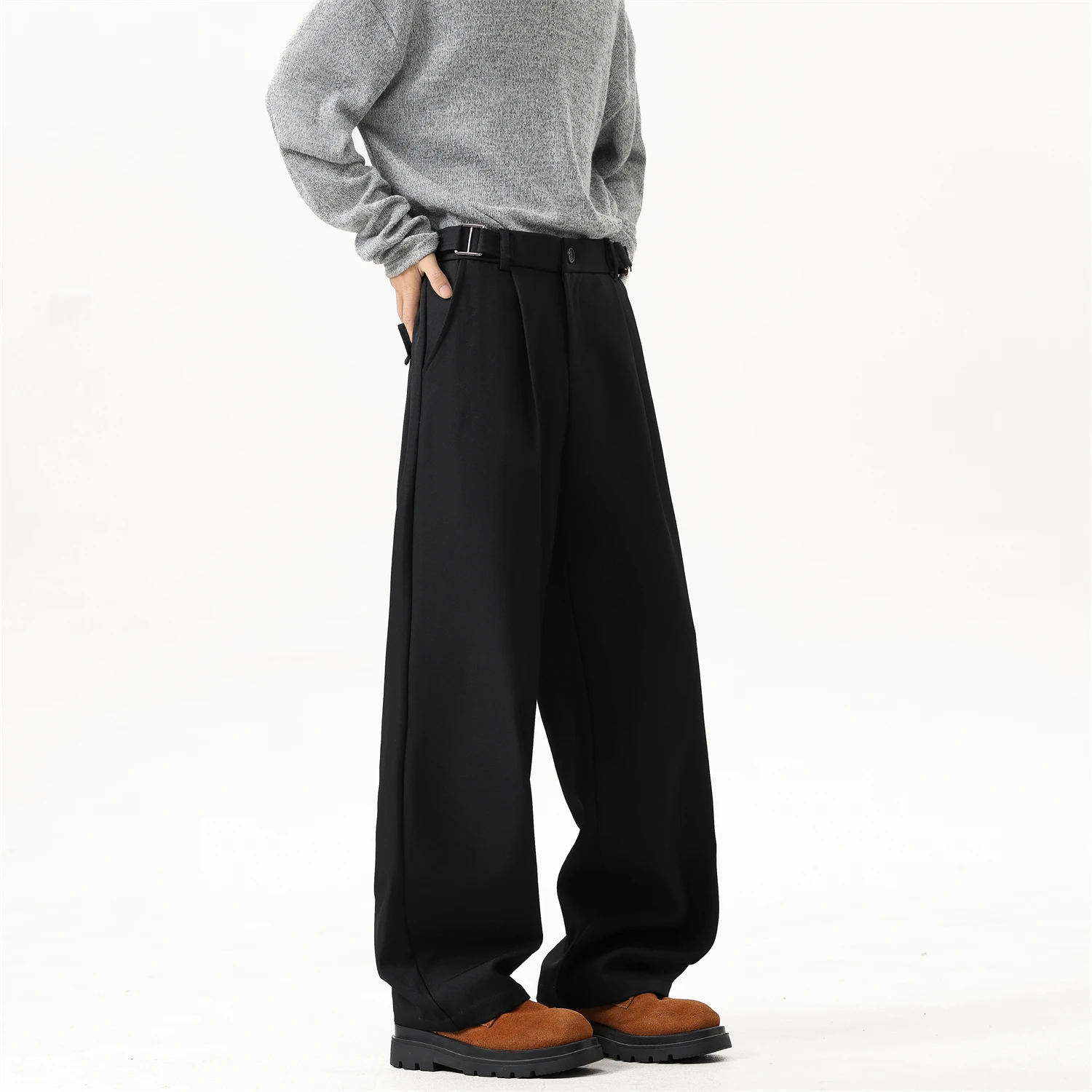 Spring Men's White Straight Pants Korean Fashion Loose Suit Trousers Business Casual Draped Baggy Wide Leg Pants Male Streetwear view 5