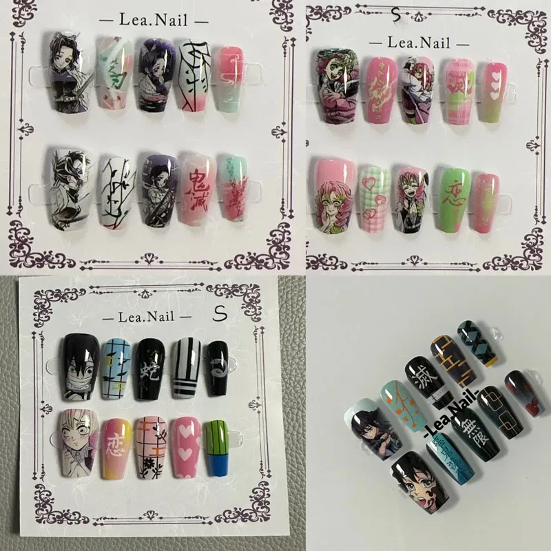 

Demon Slayer короткая лестница дизайн ногтей Nezuko Tanjirou Mitsuri маникюр Tokitou ногти девушка украсить ювелирные изделия патч подарок на день рождения