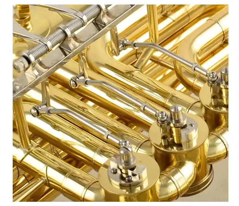 2025 Professional F Tuba Cuerpo de latón amarillo lacado en oro con sistema de válvula giratoria