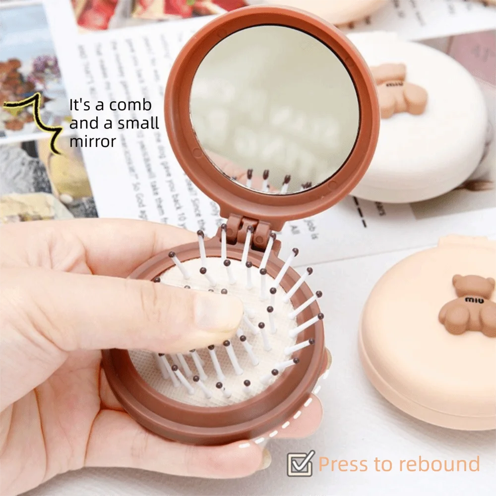 Dual Fold Design Air Cushion Comb Lightweight Plastic Multifunctional Mini Hair Brush with Mirror Scalp Meridian Comb for Women