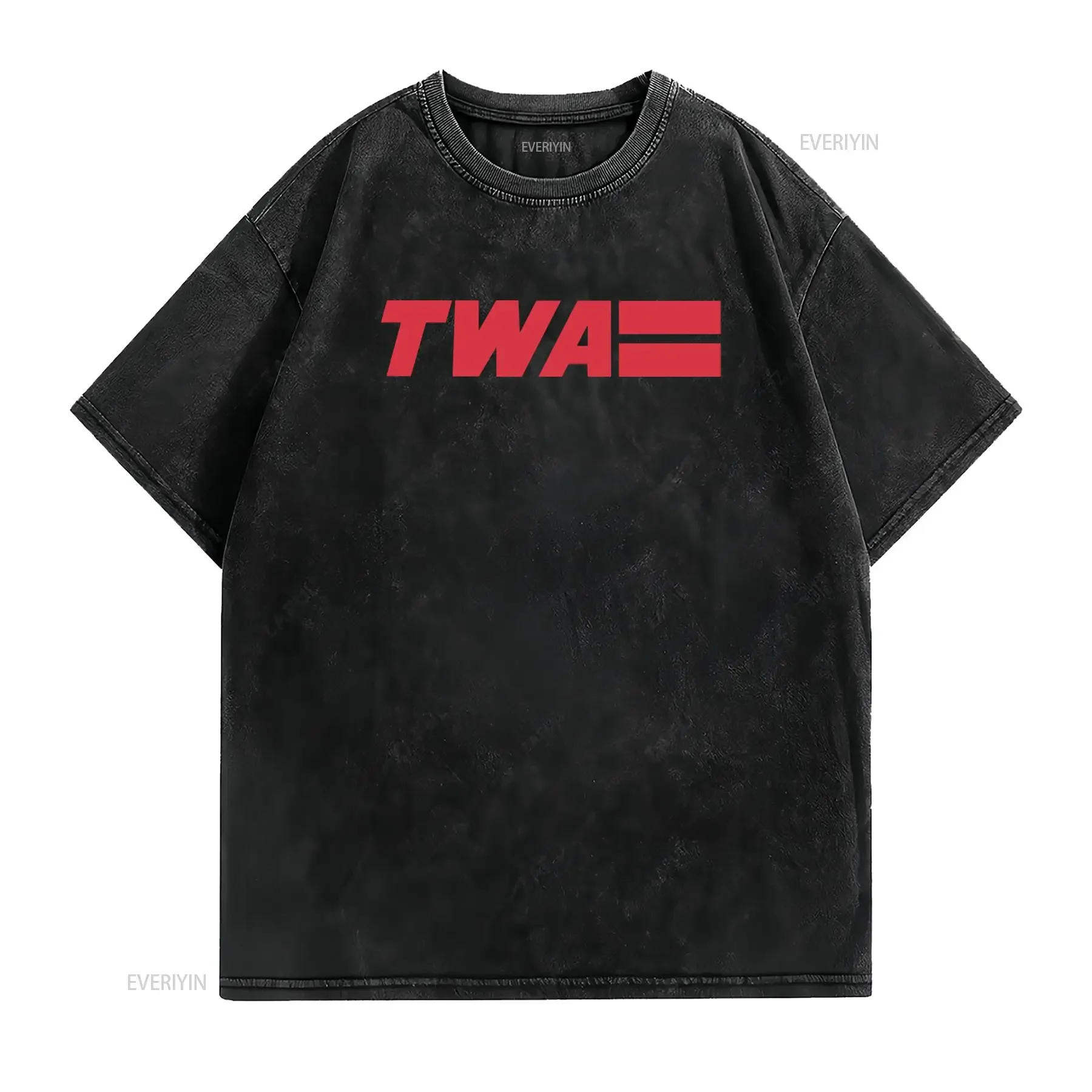 Classic Historic Airline TWA streamer WHITE T Shirt vintage Washed fashion Breathable Slightly graphic Unisex Soft Comfortable