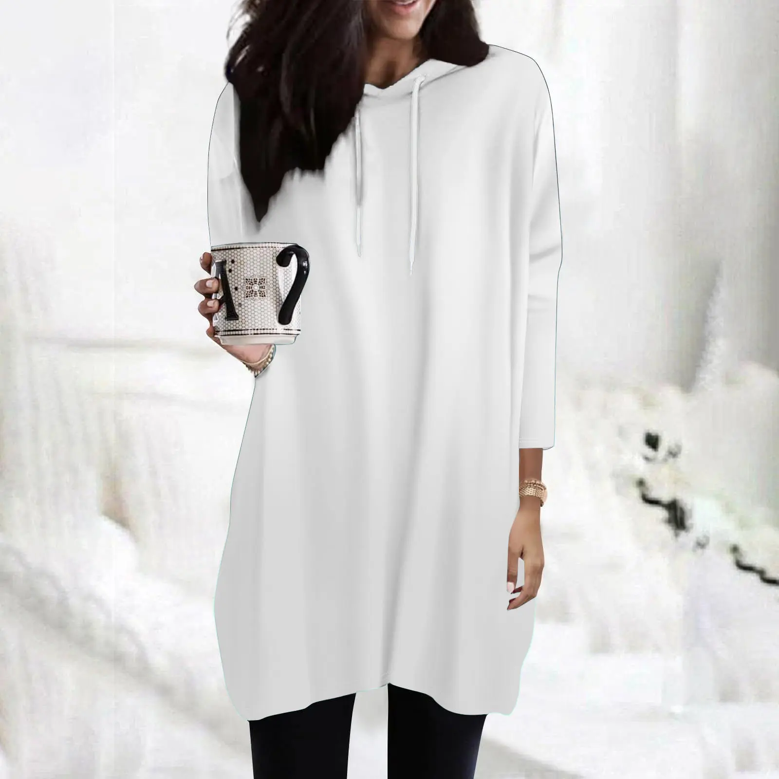 Fashion Long Sleeve Solid Mini Dress Women 2024 Autumn Loose Casual Hooded Dresses For Women Hoodies Whtie Long Tops