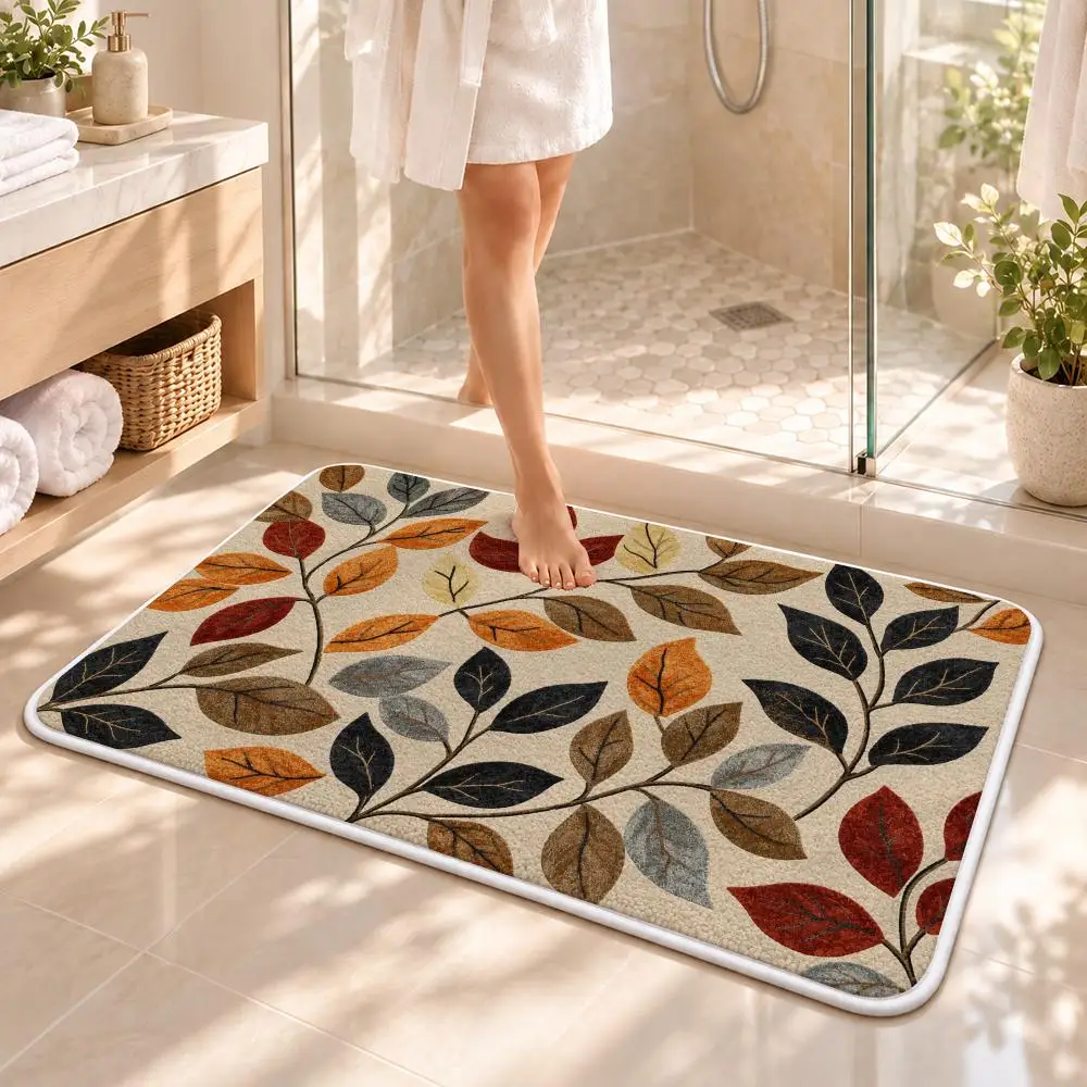 Stitched Blooms And Dried Flora Floor Mat Flannel Rug Soft Non Slip Washable Door Mat for Bathroom Bedroom Kitchen Home Decor 2