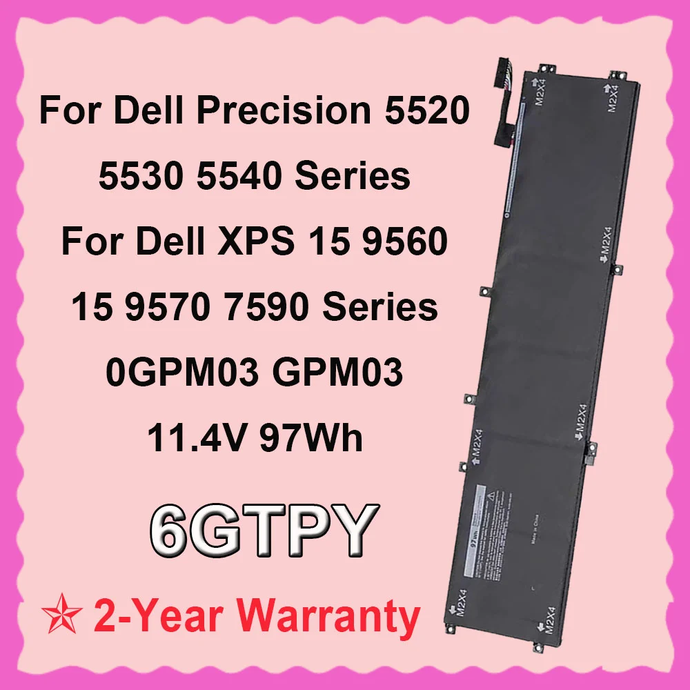 DODOMORN 6GTPY For Dell XPS 15 9560 9570 7590 Precision 5520 5530 Laptop Battery Notebook Batteries 11.4V 97Wh Rechargeable