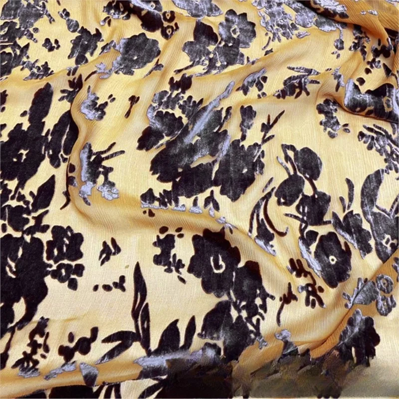 

Summer silk crepe textured flowered velvet cheongsam fabric dress top