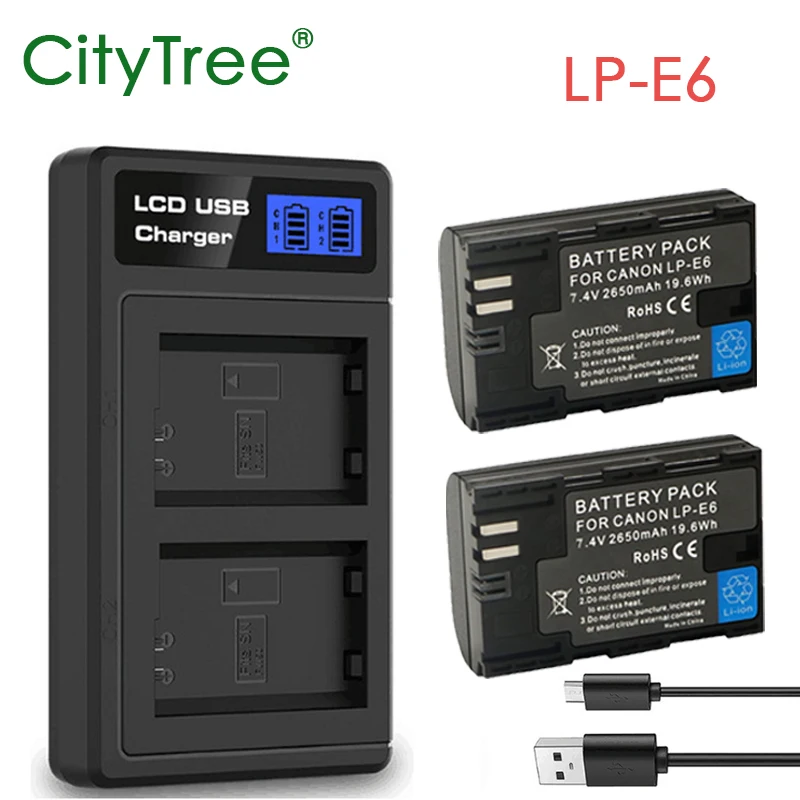 

1-4pcs 2650mAh LP-E6 LPE6 LP-E6N Battery + LCD USB Dual Charger for Canon EOS 5DS R 5D Mark II Mark III 6D 7D 70D 80D Camera