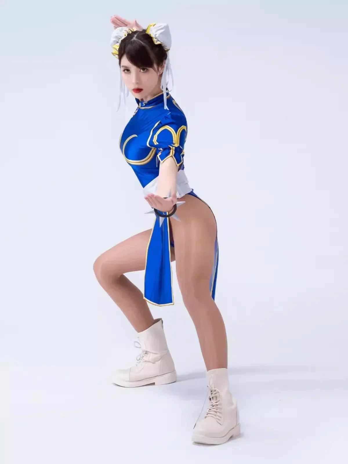 Adult Women Clothing Game Fighter Street Fighter Chun Li Cosplay Costume Pink Cheongsam with Hair Accessories Halloween Costume view 5
