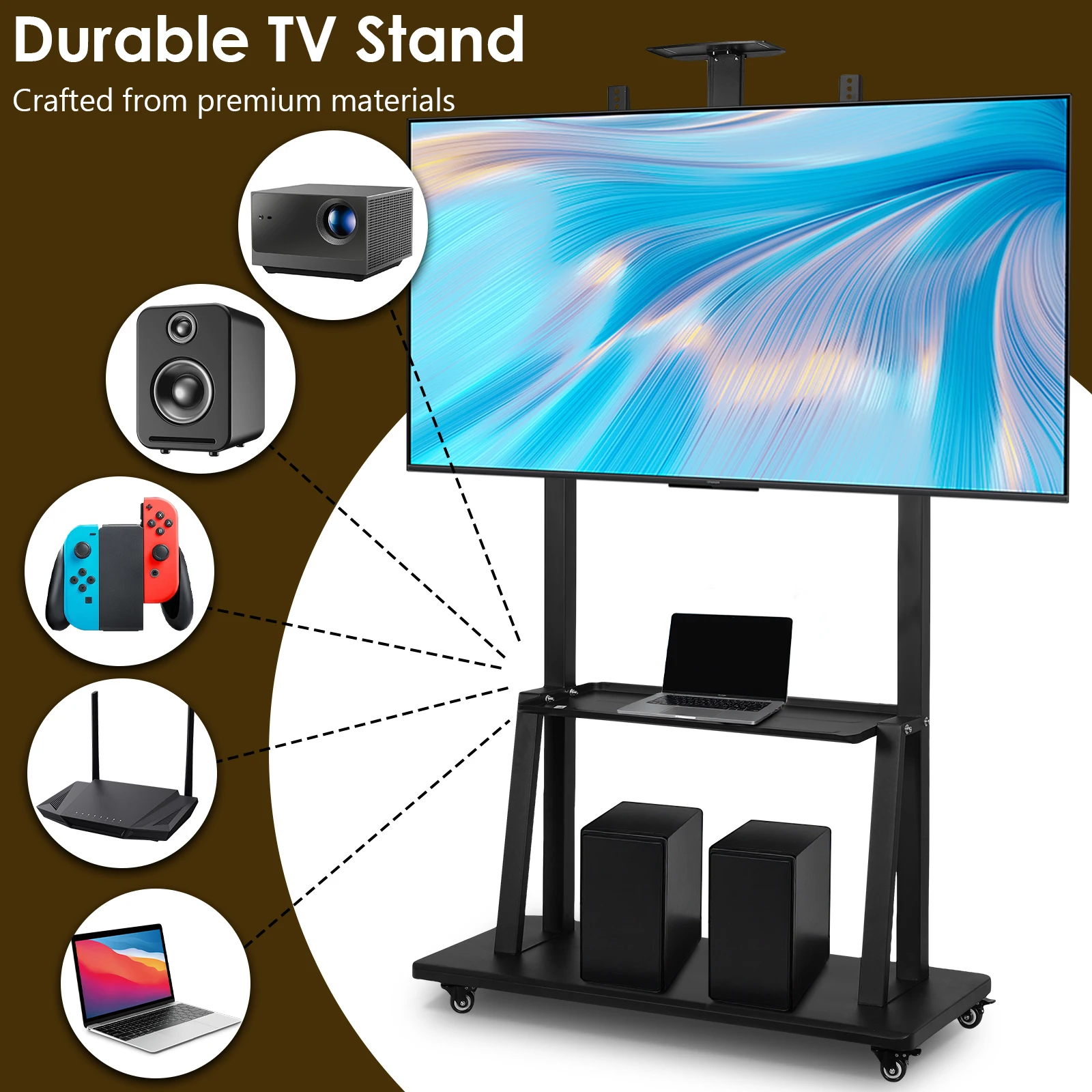 Universal TV Floor-Standing Stand with Wheel Movable TV Bracket Conference TV Mobile Cart for Living Room/Office/Outdoor