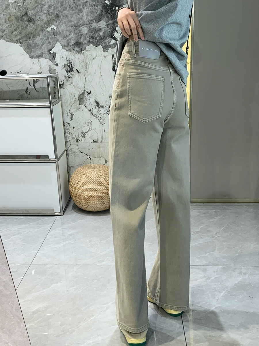 

High Waist Straight Leg Jeans Women's Spring New Slimming Light Color Elastic Narrow Version Wide Leg Pants Korean Style Cott...