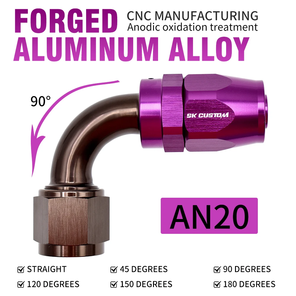 

Universal AN20 Swivel Engine Oil Cooled Fuel Hose End Fitting Forged Al Alloy0°/45°/90°/120°/150°/180°Straight Adaptor Interface