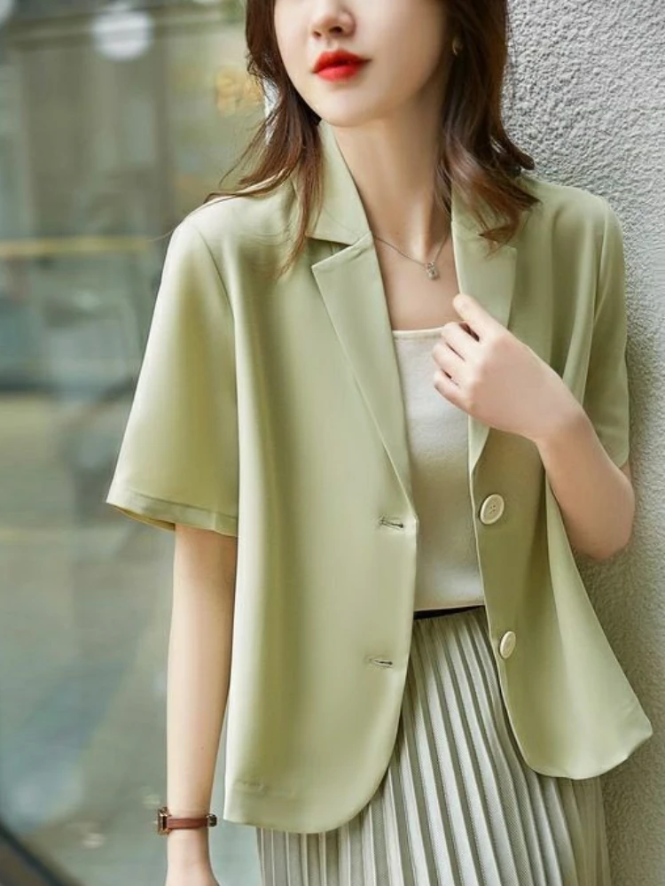 Blazers Women Casual Harajuku Office Lady Summer Minimalist Loose All-match Korean Style Temperament Vintage Gentle Mature Chic