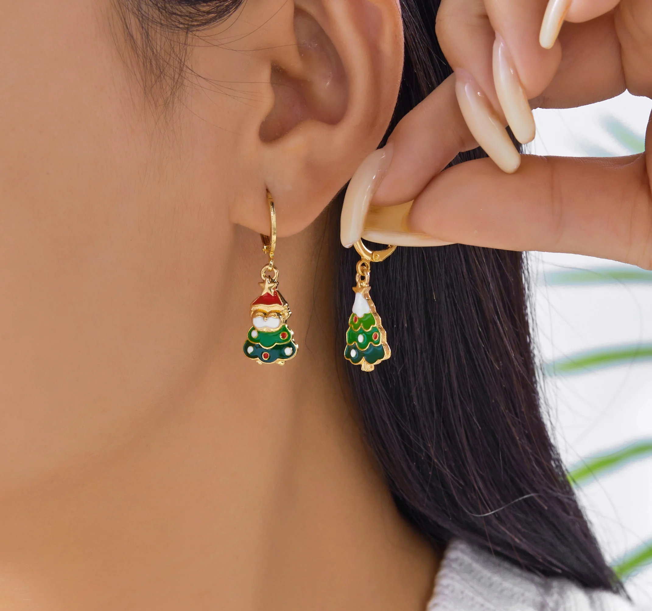 Trendy Grüne Weihnachtsbaum Anhänger Ohrringe für Frauen Süße Nette Bowknot Bunte Zirkon Baum Ohrringe Party Schmuck Geschenke