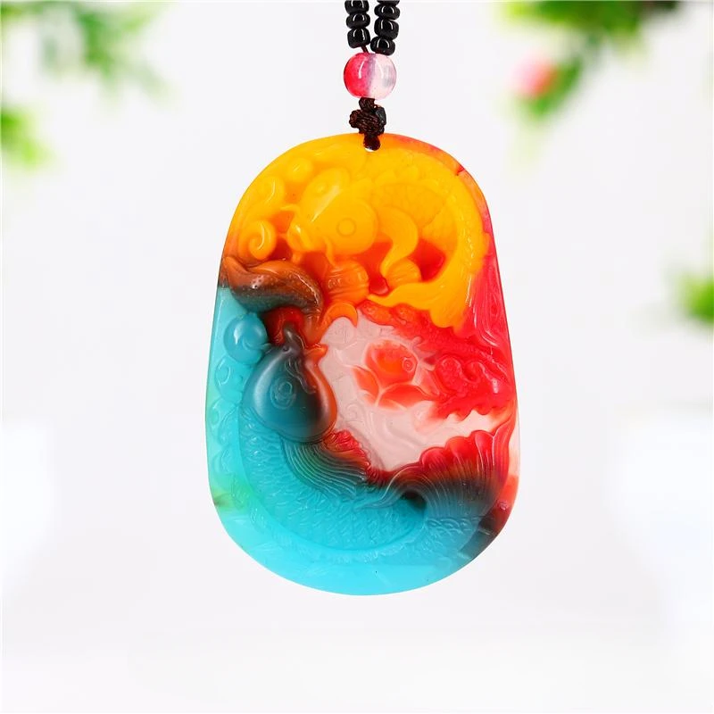 

Colour Jade Carp Pendant Necklace Amulet Men Jewelry Jadeite Gifts for Natural Fashion Carved Charm Women Chinese