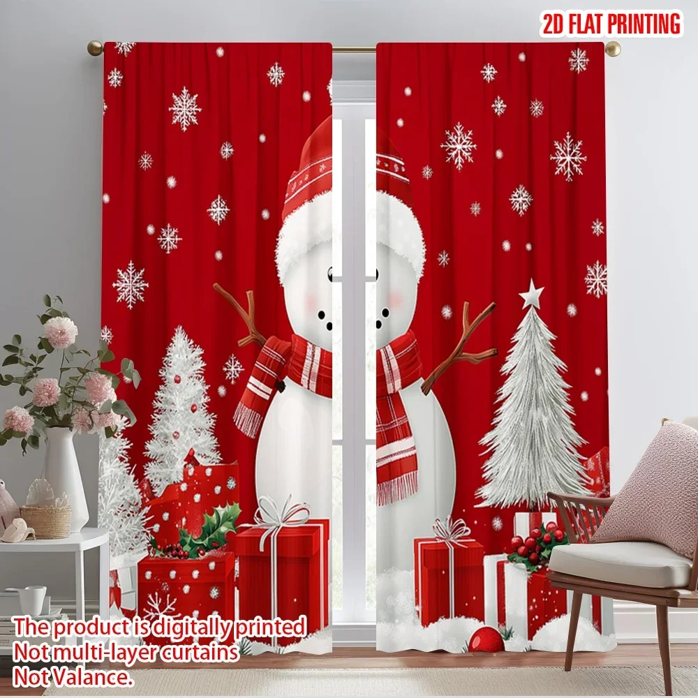 

2pcs,2D plane printing Popular Curtain Panels Cute Snowman Christmas Winter Holiday_c (3) 100% Polyester (without rod) Holiday