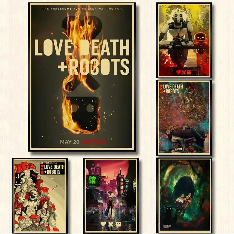 2022 New Anime Love, Death & Robots Poster, Ideal for Home Room, Bar, Cafe Art Collection, Wall Sticker Decorative Painting