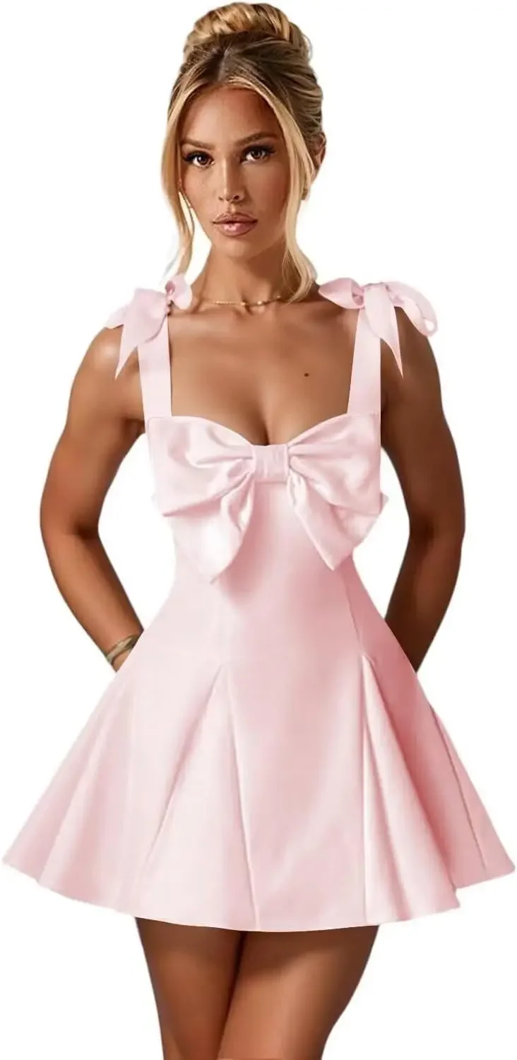 

Custom Made Strapless Homecoming Dresses For Teens With Bow Satin Pleated A-line Mini Formal Party Dress Cocktail Dresses Short