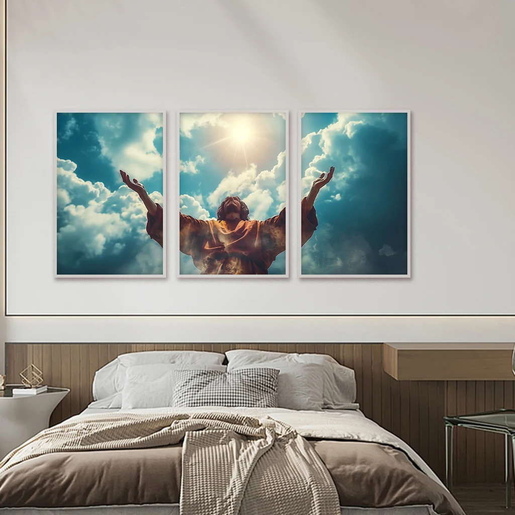 3 canvas posters,God with open hands, wall art, paintings in the living room,posters on the dining room wall