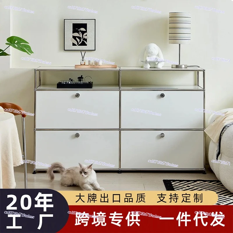 bedside TV cabinet ins wind module combination iron bucket stainless steel dining side cabinet