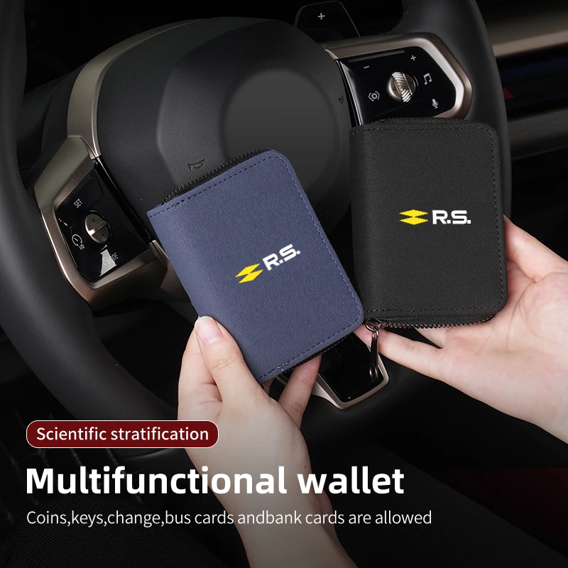 Leather Card Wallet Credit Card Coins Purses Zipper Pocket Storage Bag For Renault RS QM6 Kardian Rafale Espace AUSTRAL Kangoo