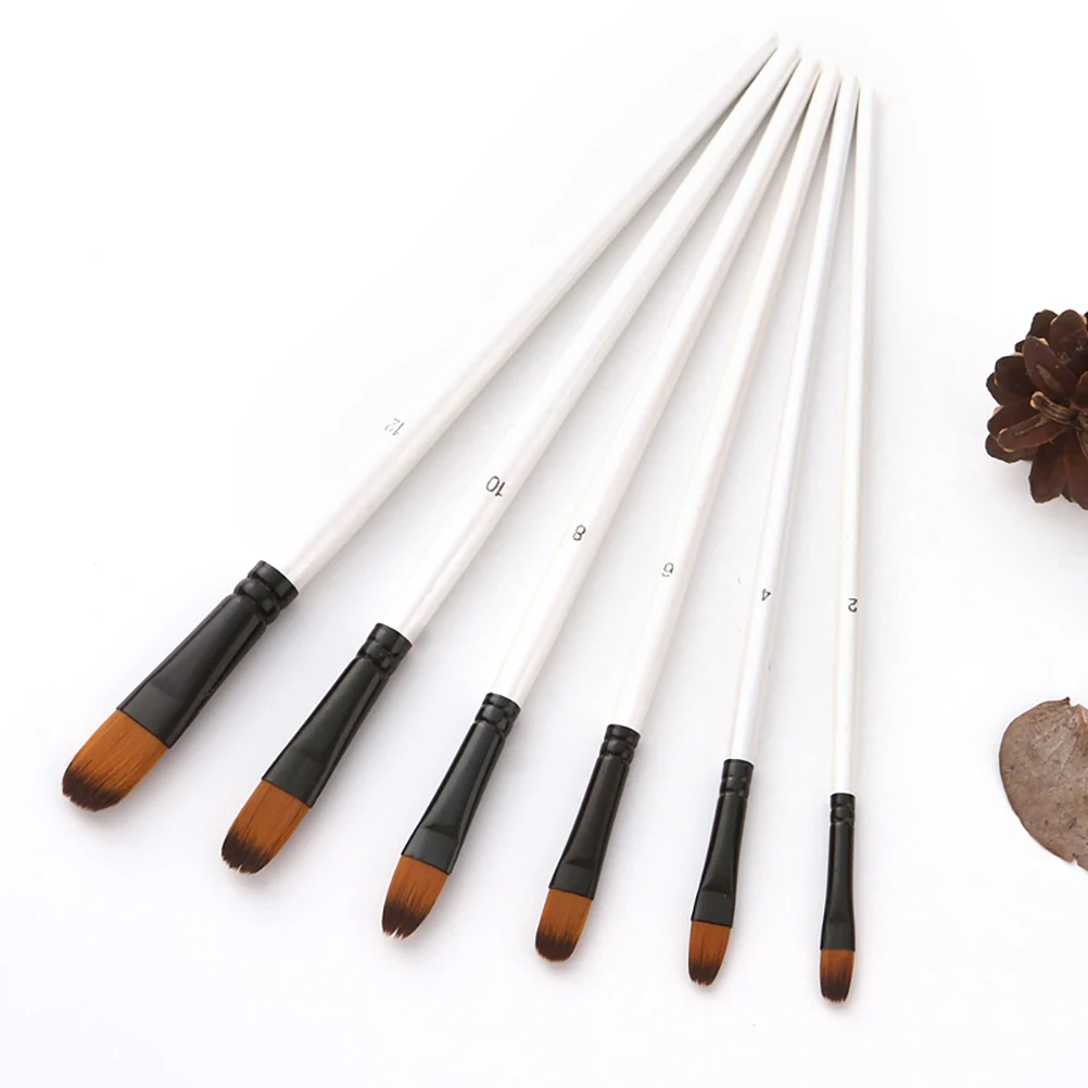 

6pcs Artist Painting Brush Set Watercolor Pens Durable Nylon Hair Lightweight Good Water Absorption Smooth Painting Gouache Oil