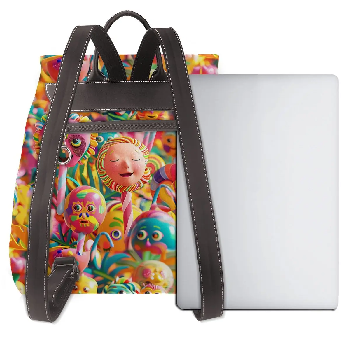 스틱 위의 기발한 얼굴 3D 패턴 새로운 여성용 배낭 디자이너 고품질 가죽 심플 패션 대용량 배낭