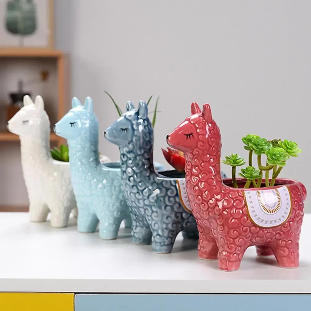 Alpaca succulent flower pot decoration indoor ceramic cartoon vase flower rack