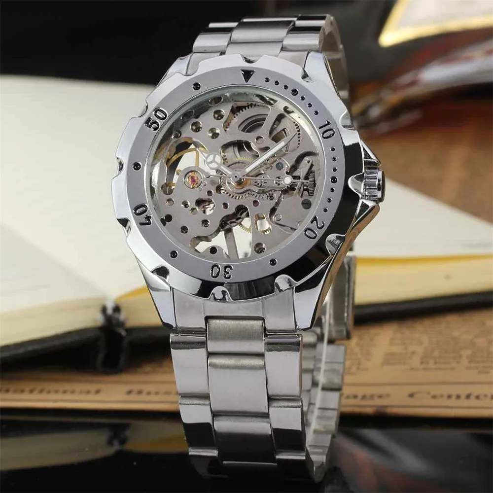 Fashion Forsining Top Brand Women Luxury Skeleton Hand Wind Mechanical Dress Lover Full Stainless Steel And Leather Gift Watches