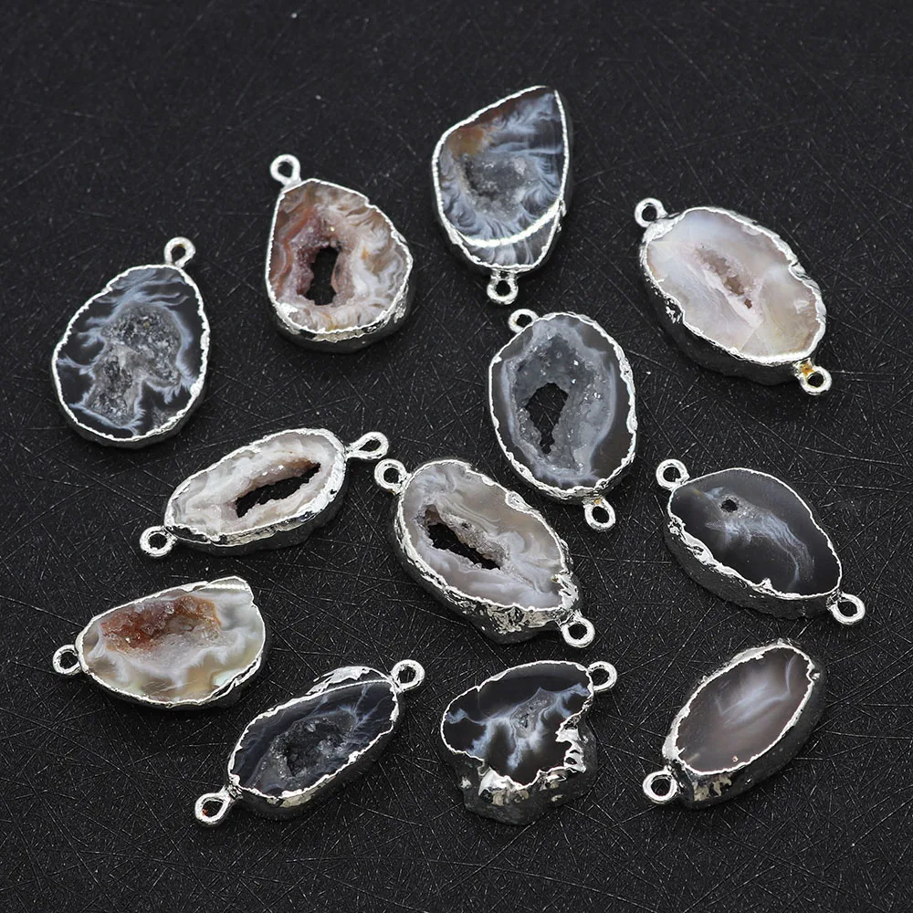 High Quality Natural Stone Agate Two Holes Connected Pendant Jewelry for Jewelry Making DIY Jewelry Earrings Accessories