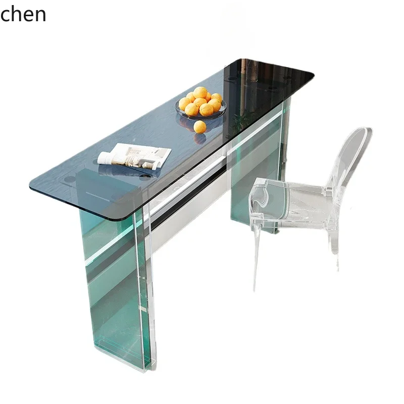 ZWS. Acrylic bar table Thickened tempered glass High-end light luxury high-footed long narrow table